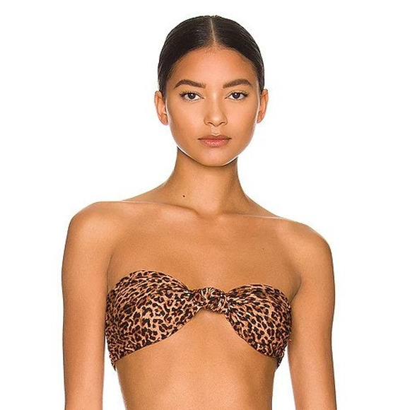 NWT Free People Stone Fox Swim Lele Strapless Bikini Top Cheetah Print Sahara XL - Picture 2 of 8